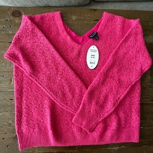 Scoop hot pink v neck pointelle sweater medium bnwt